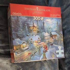 Thomas Kinkade Snowy Village Puzzle - Red and Blue